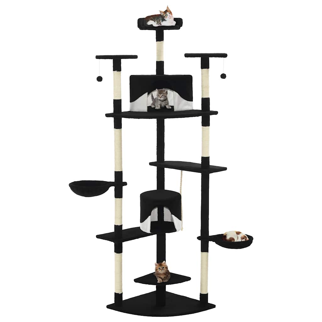 kradsetræ med sisalstolper 203 cm sort og hvid