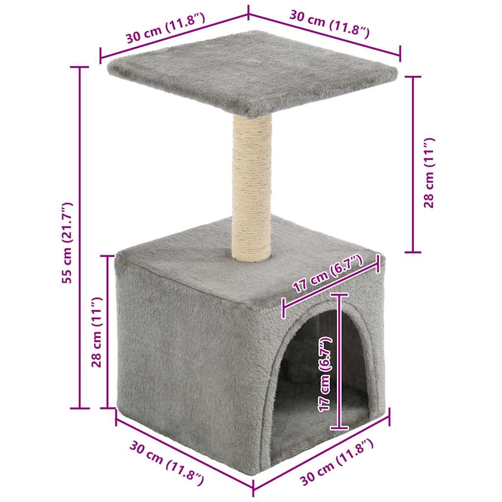kradsetræ til katte med sisal-kradsestolper 55 cm grå