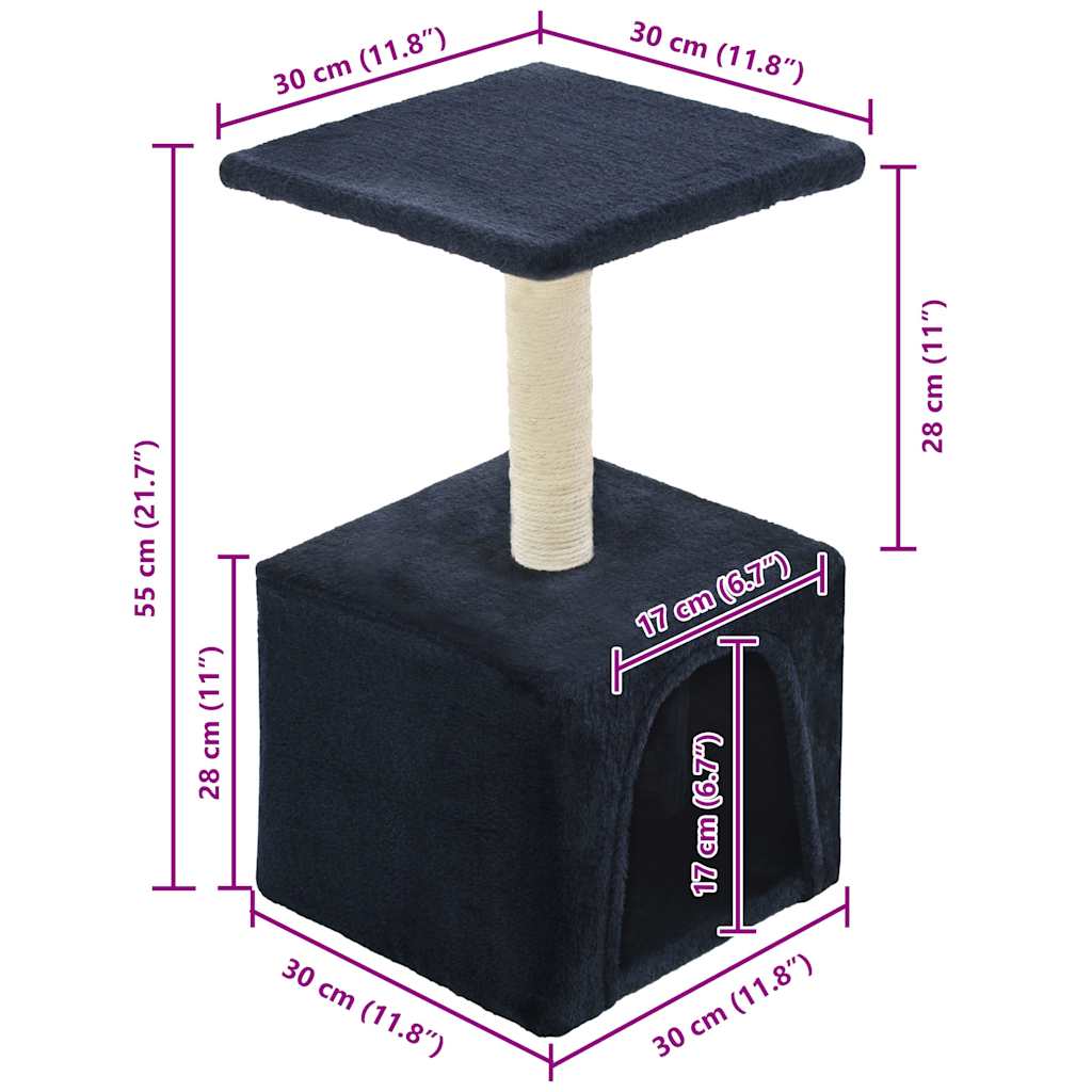 kradsetræ til katte med sisal-kradsestolper 55 cm mørkeblå