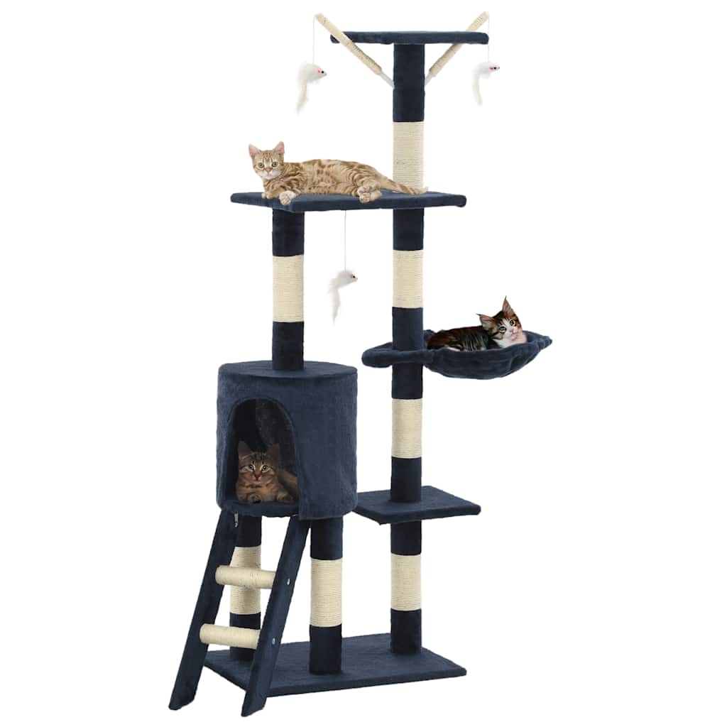 kradsetræ til katte med sisal-kradsestolper 138 cm mørkeblå