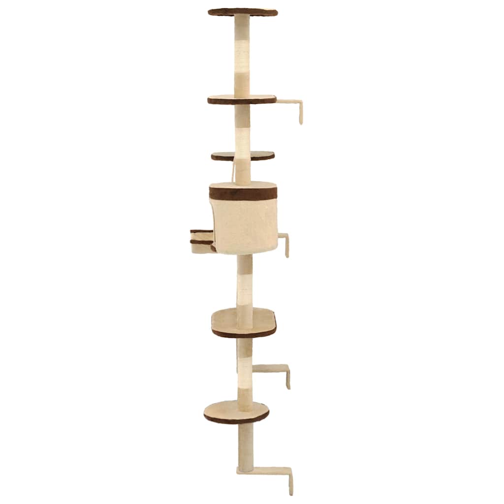 kradsetræ til katte med sisal-kradsestolper vægmonteret 194 cm beige og brun
