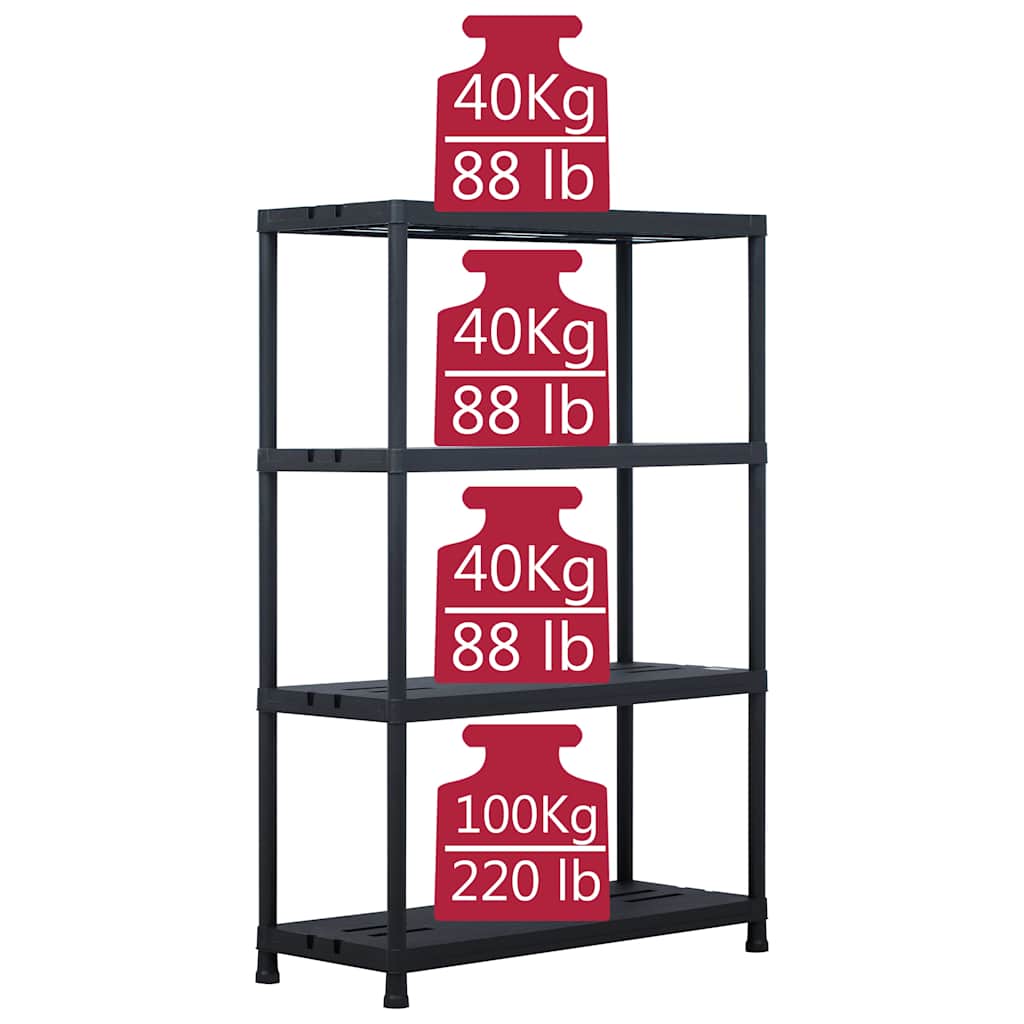 opbevaringsreol plastik 220 kg 90 x 40 x 138 cm sort
