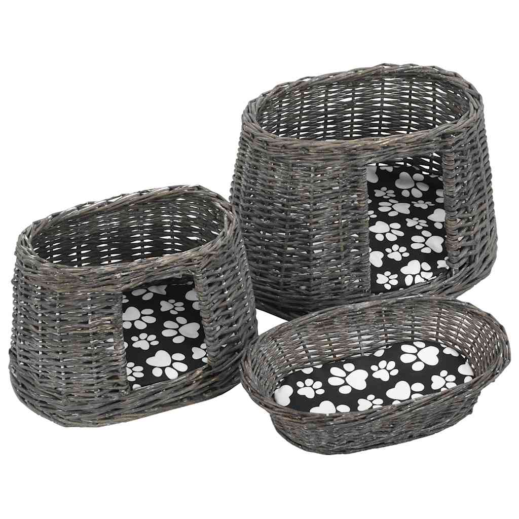 kattekurve hynder 3 stk. 47 x 34 x 60 cm naturligt piletræ grå