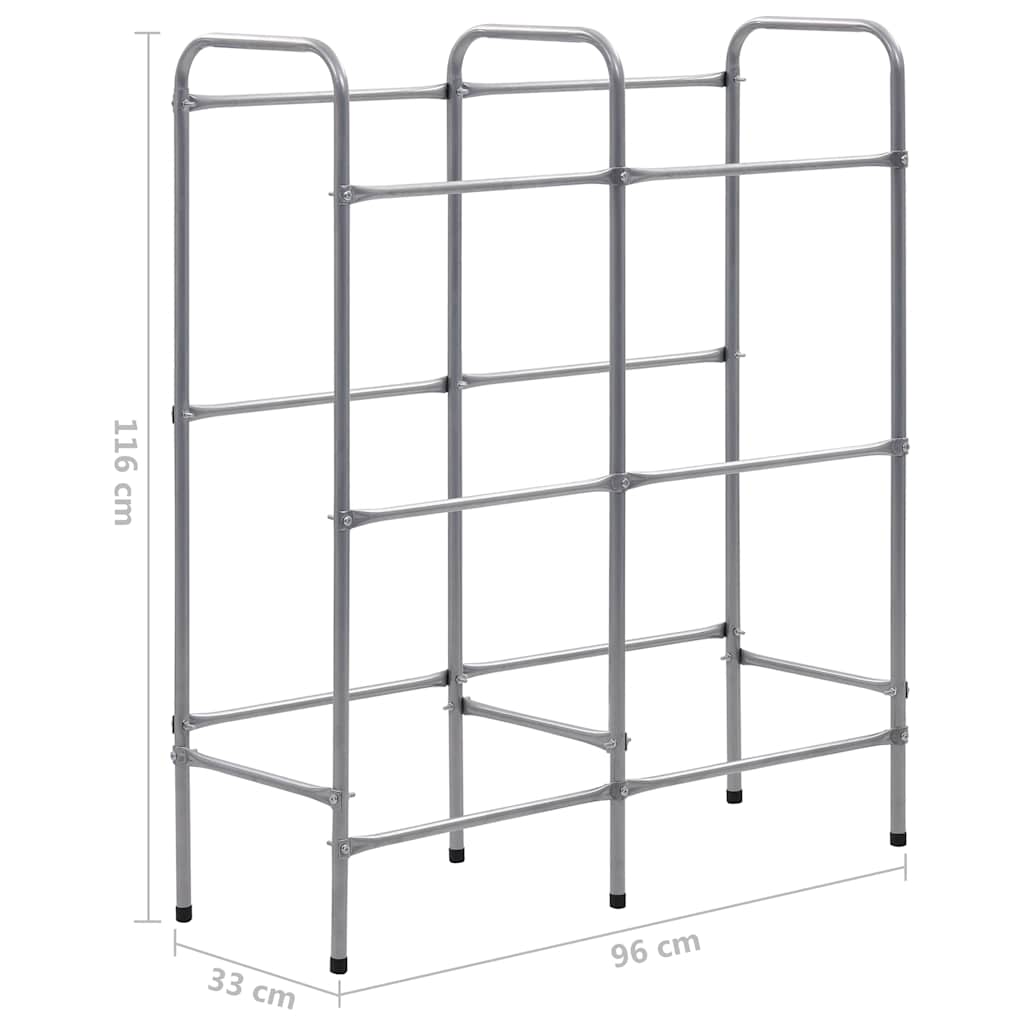 opbevaringsstativ til 6 kasser 96x33x116 cm stål sølvfarvet