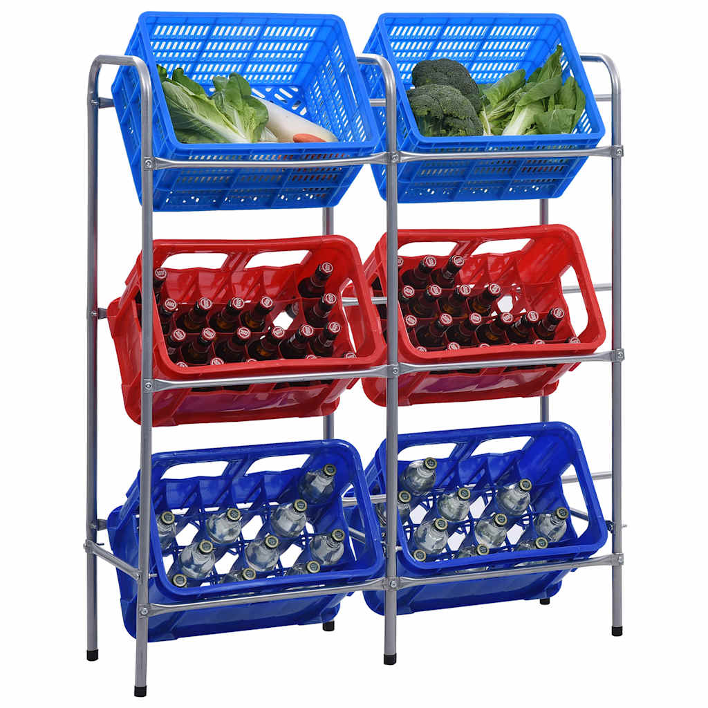 opbevaringsstativ til 6 kasser 96x33x116 cm stål sølvfarvet