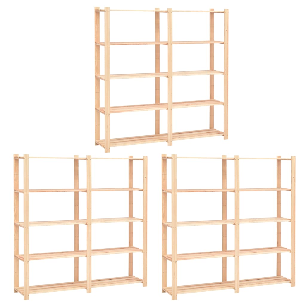 reoler 3 stk. 5 hylder 170 x 38 x 170 cm massivt fyrretræ 500 kg