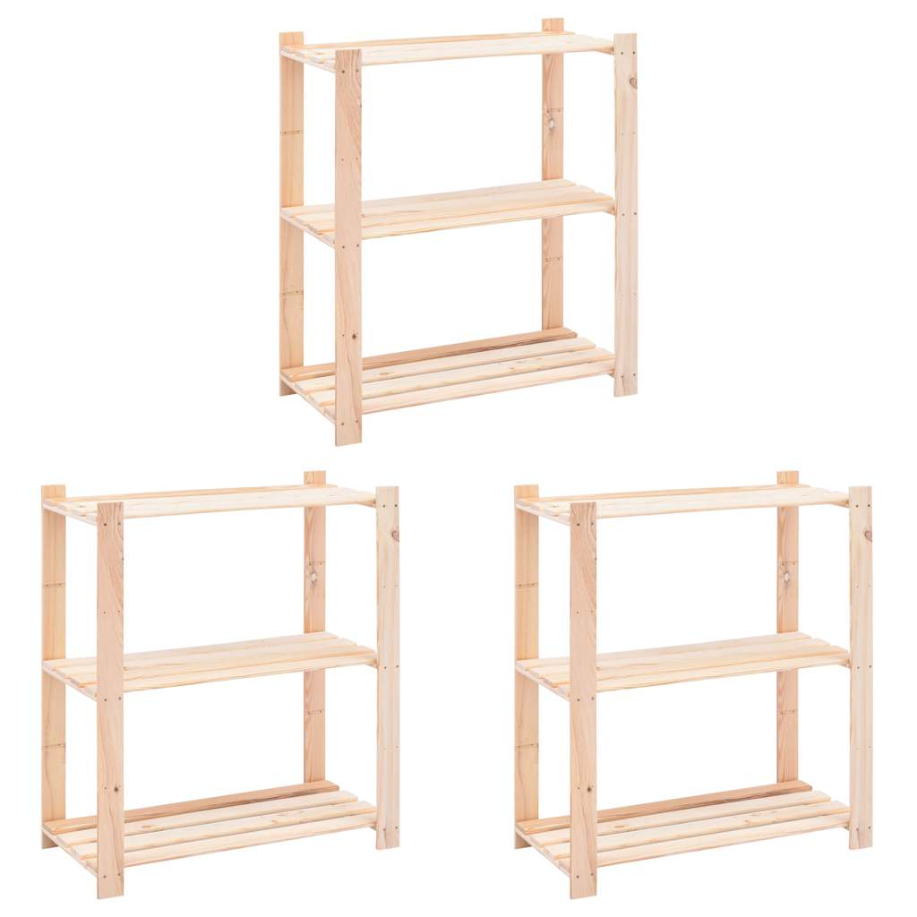reoler 3 stk. 3 hylder 80x38x90 cm massivt fyrretræ 150 kg