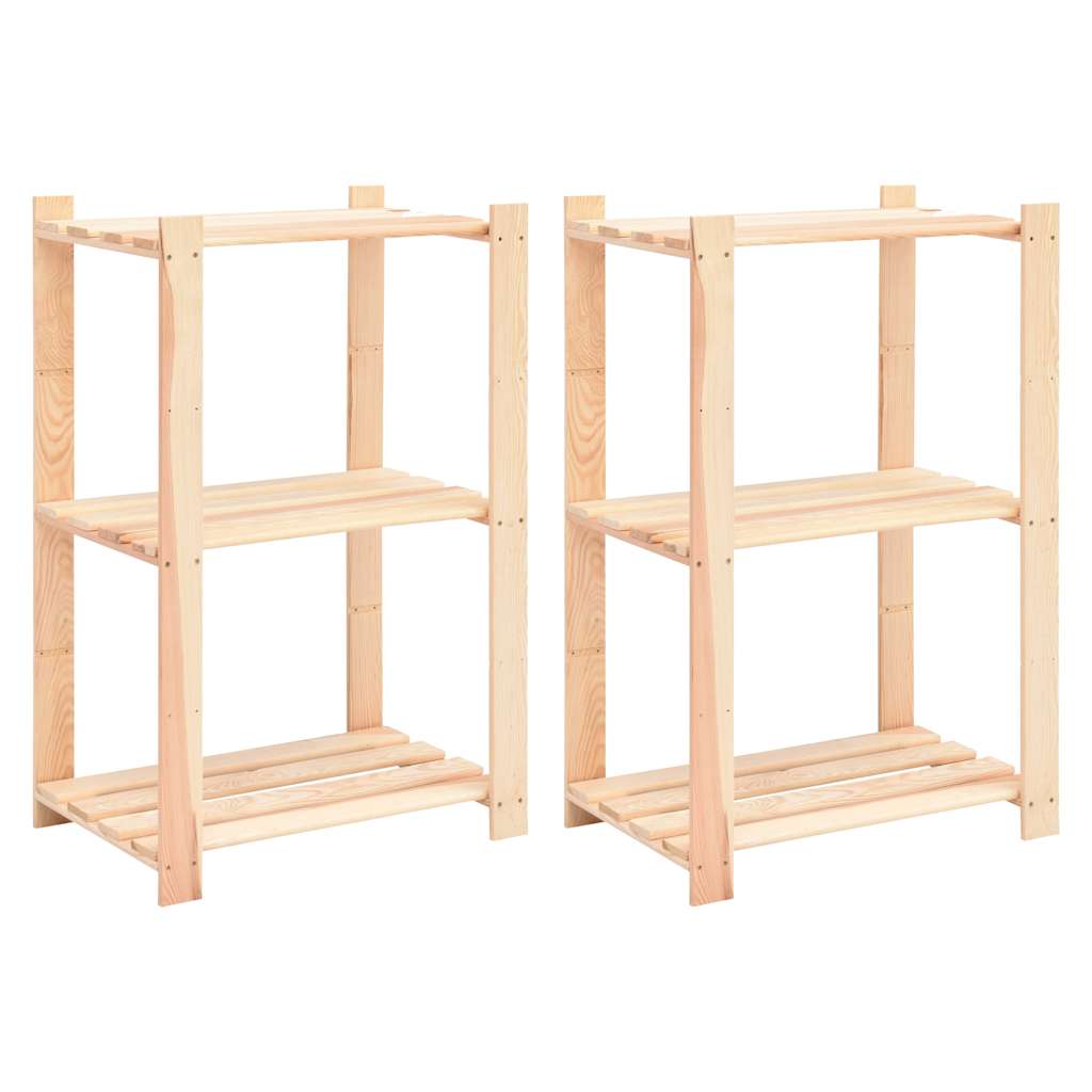 reoler 2 stk. 3 hylder 60x38x90 cm massivt fyrretræ 150 kg