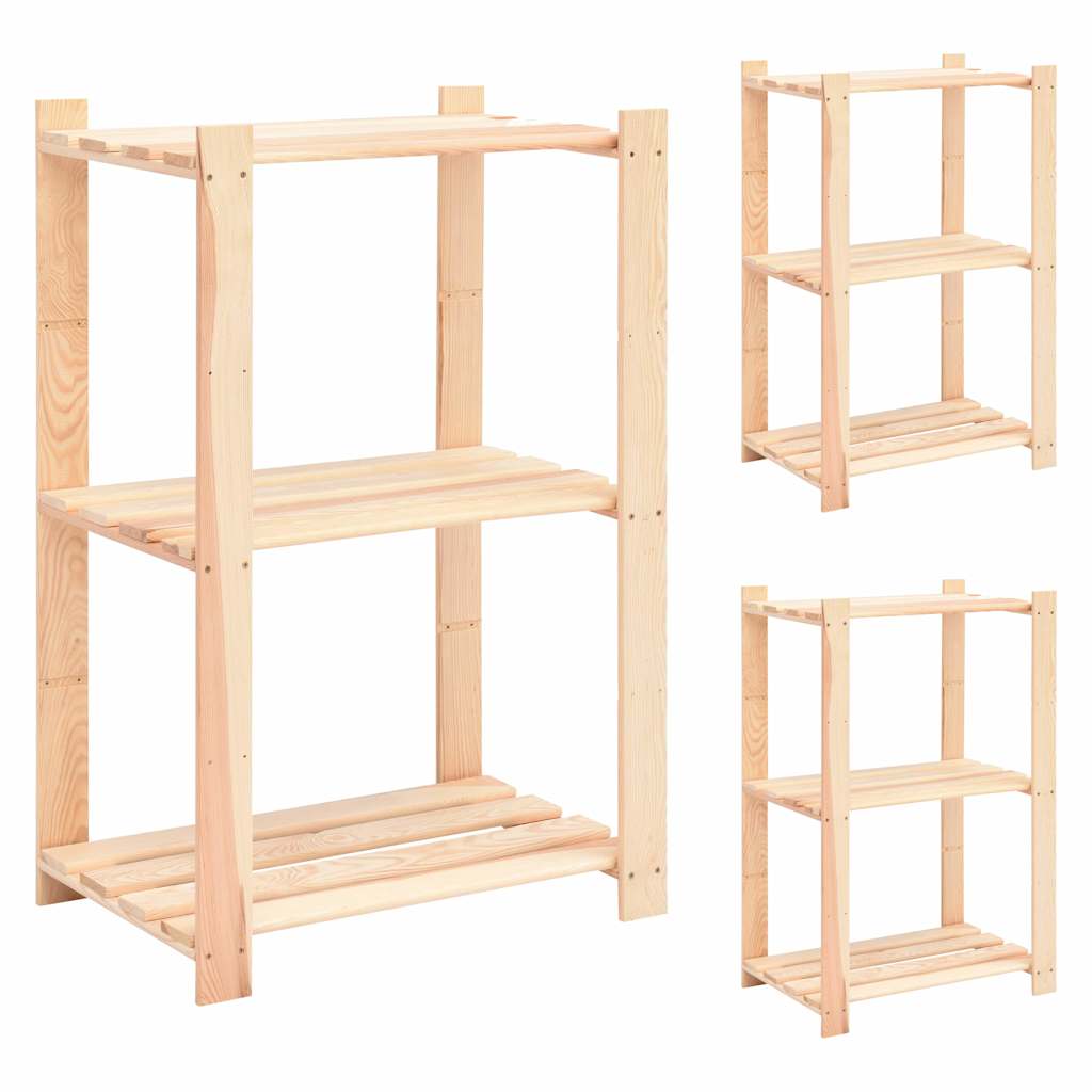 reoler 3 stk. 3 hylder 60x38x90 cm massivt fyrretræ 150 kg
