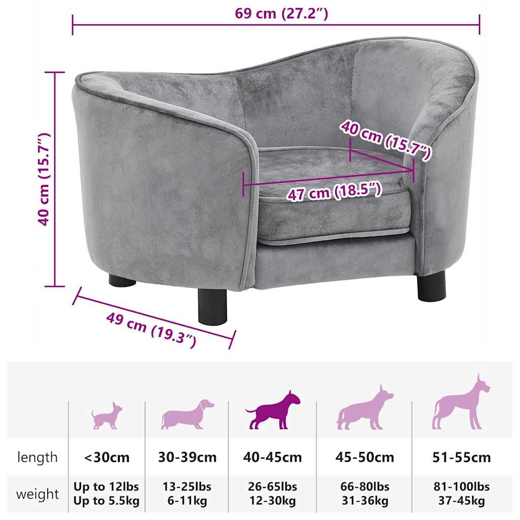 hundesofa 69x49x40 cm plys grå