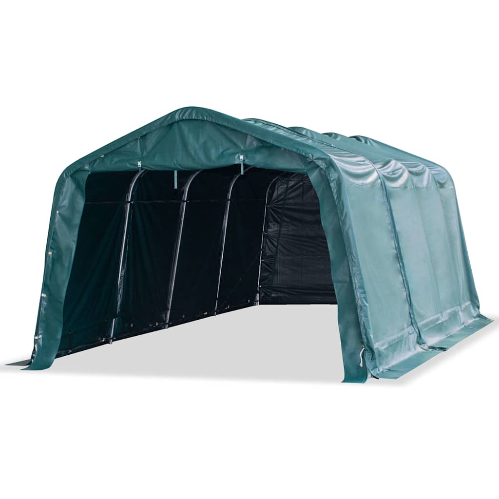 flytteligt læskur til husdyr PVC 550 g/m² 3,3x6,4 m mørkegrøn