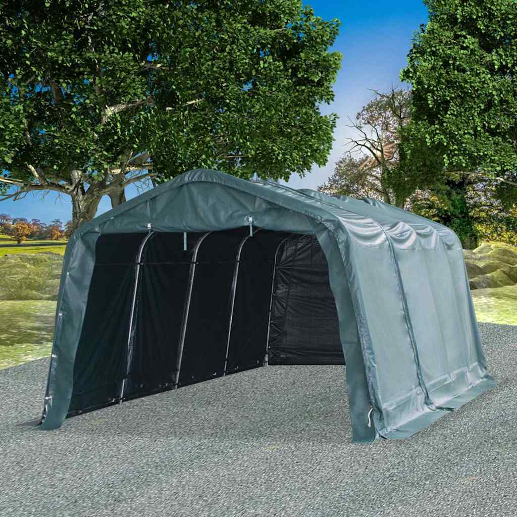 flytteligt læskur til husdyr PVC 550 g/m² 3,3x6,4 m mørkegrøn