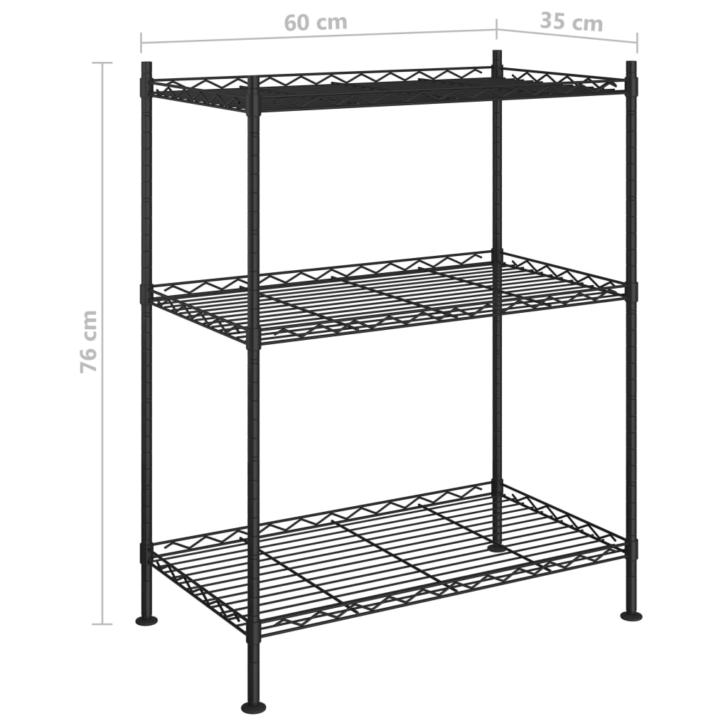 opbevaringsstativ med 3 hylder 60x35x76 cm 150 kg sort