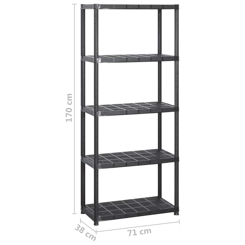 opbevaringsreol 5 hylder 284x38x170 cm plastik sort