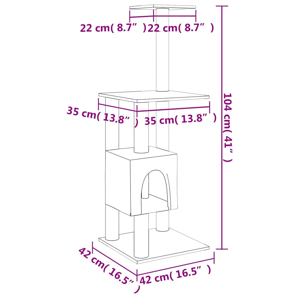 kradsetræ med sisalkradsestolper 104 cm cremefarvet