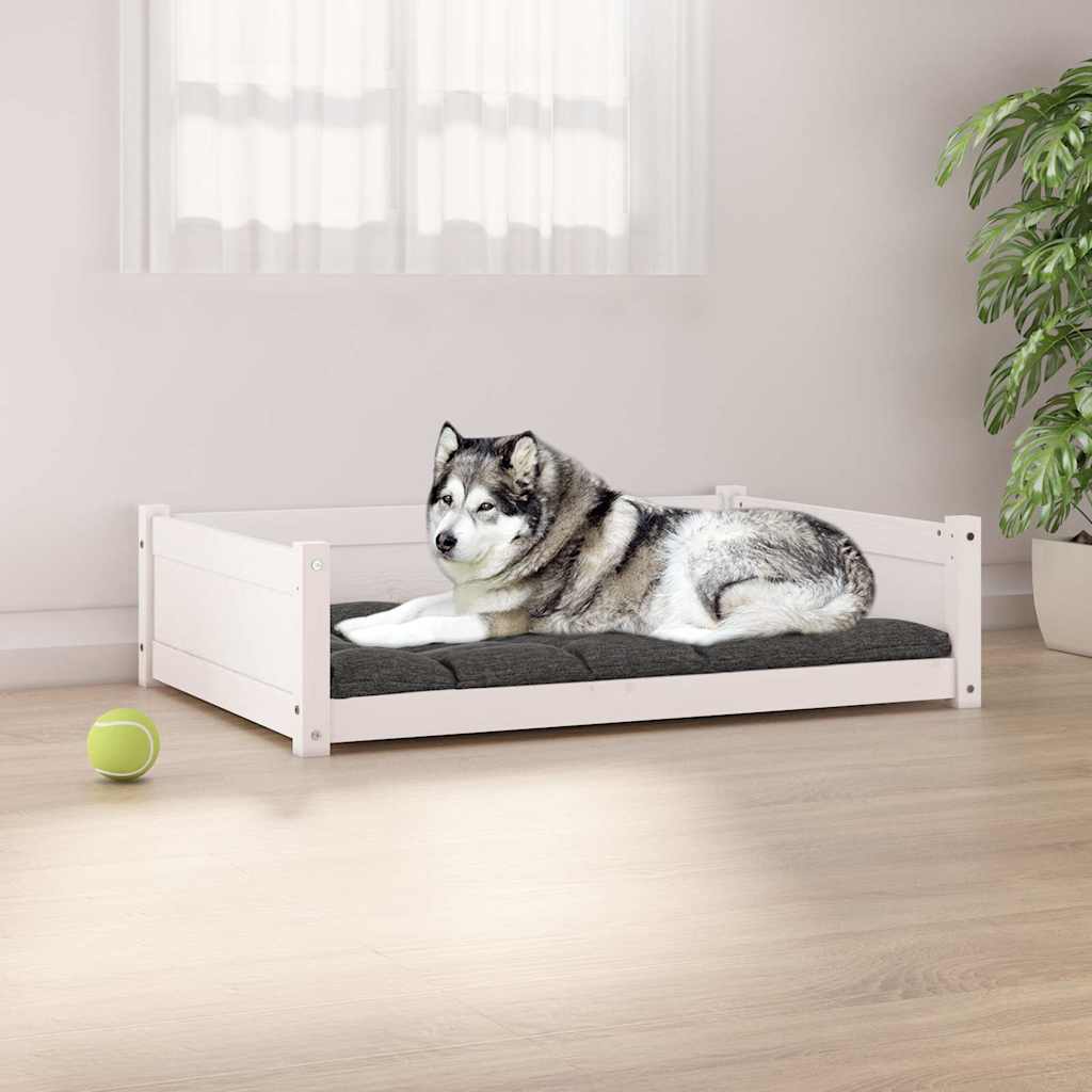 hundeseng 105,5x75,5x28 cm massivt fyrretræ hvid