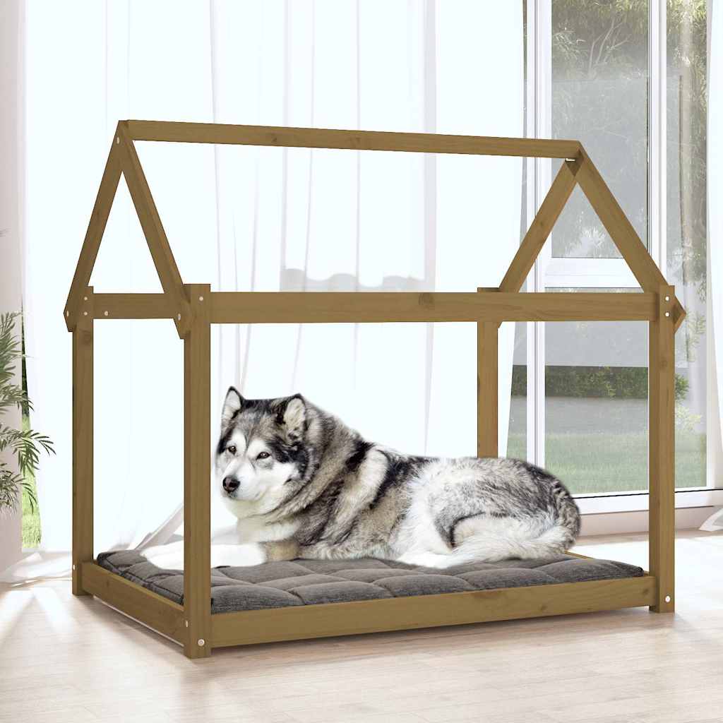 hundeseng 111x80x100 cm massivt fyrretræ gyldenbrun