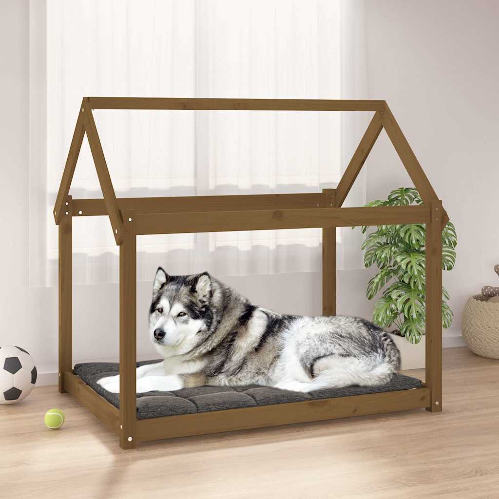 hundeseng 111x80x100 cm massivt fyrretræ gyldenbrun