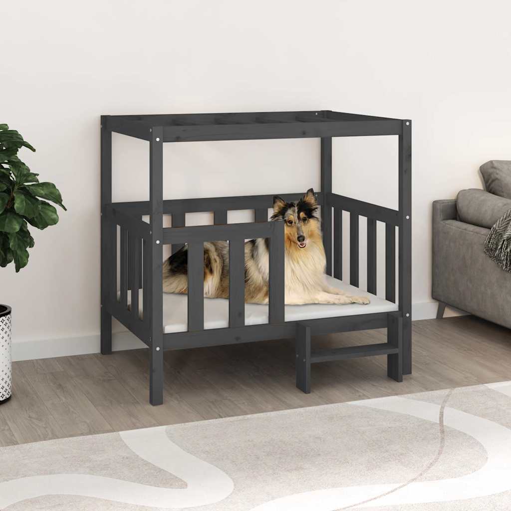 hundeseng 105,5x83,5x100 cm massivt fyrretræ grå