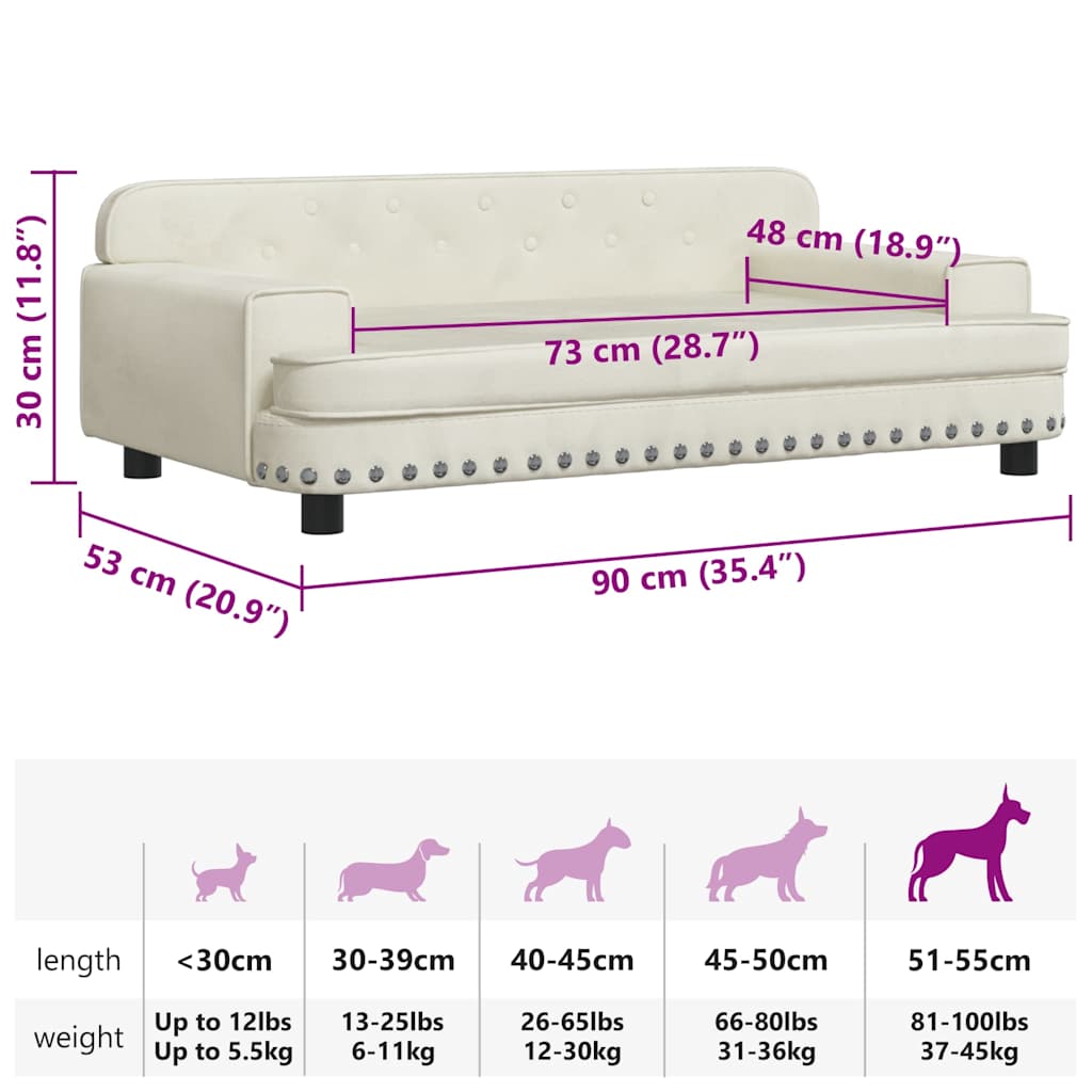 hundeseng 90x53x30 cm velour cremefarvet