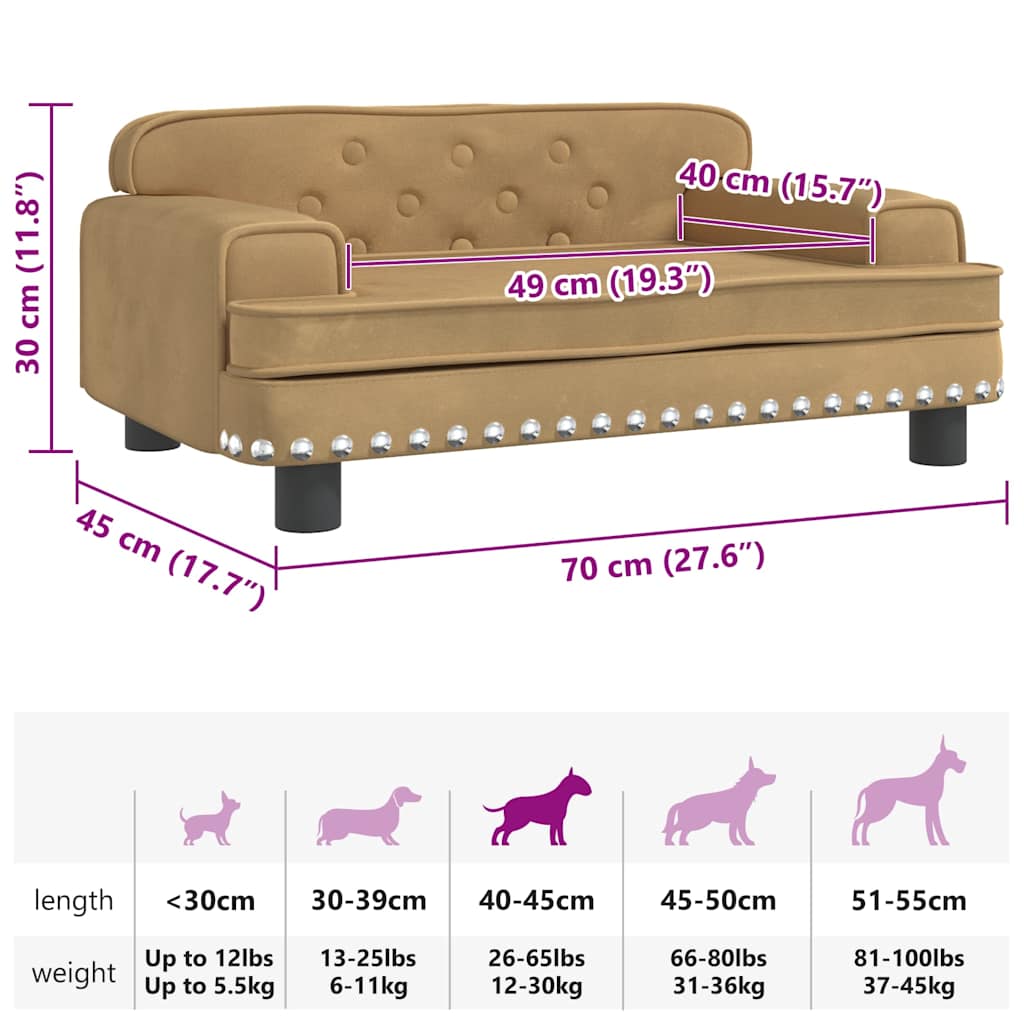 hundeseng 70x45x30 cm velour brun
