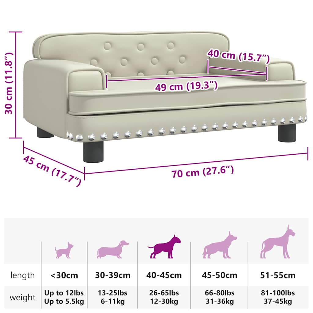 hundeseng 70x45x30 cm kunstlæder cremefarvet