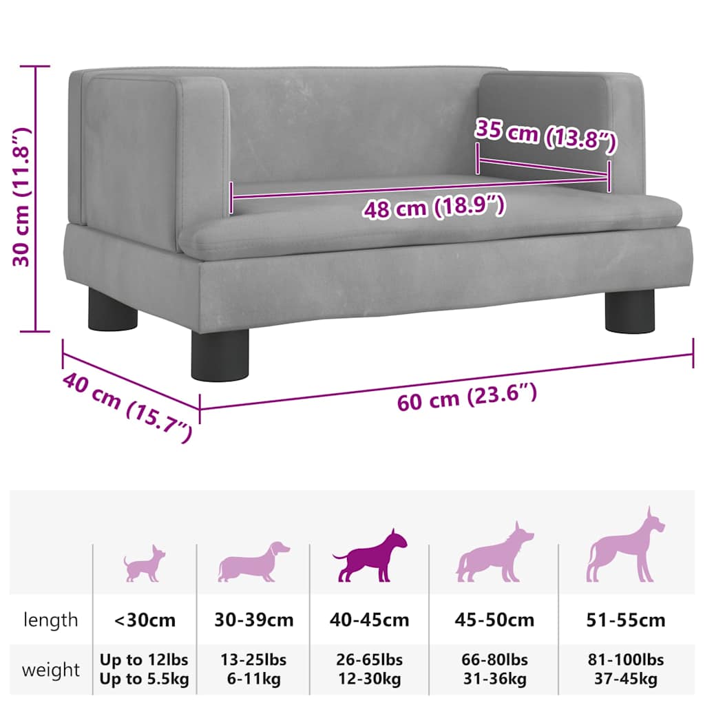 hundeseng 60x40x30 cm velour lysegrå