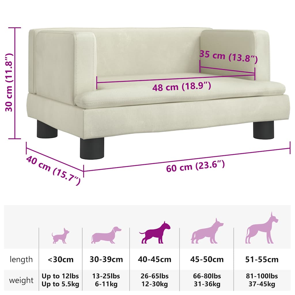 hundeseng 60x40x30 cm velour cremefarvet