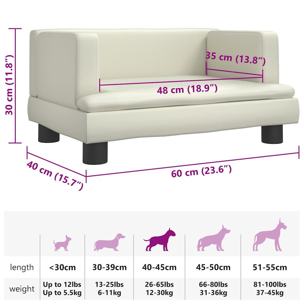 hundeseng 60x40x30 cm kunstlæder cremefarvet