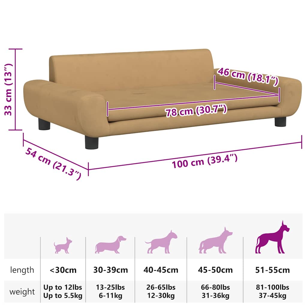 hundeseng 100x54x33 cm velour brun