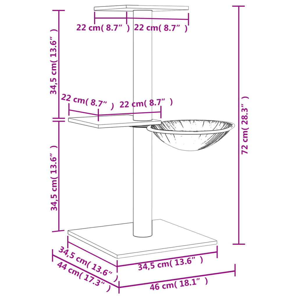 kradsetræ med sisalstolper 72 cm lysegrå
