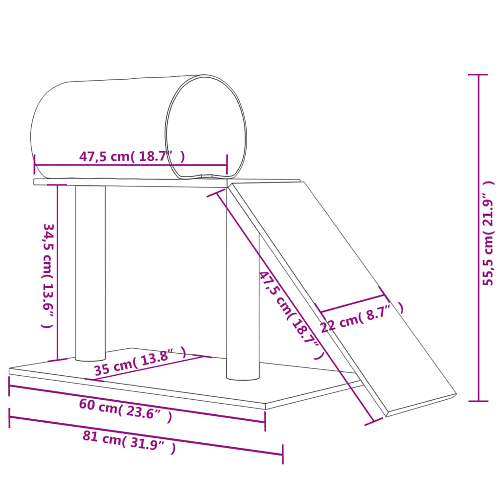 kradsetræ med tunnel og stige 55,5 cm cremefarvet