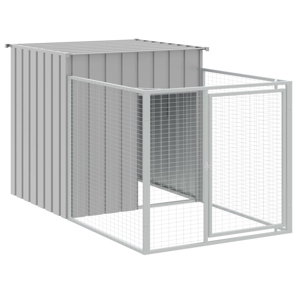hundehus med løbegård 110x405x110 cm galvaniseret stål lysegrå