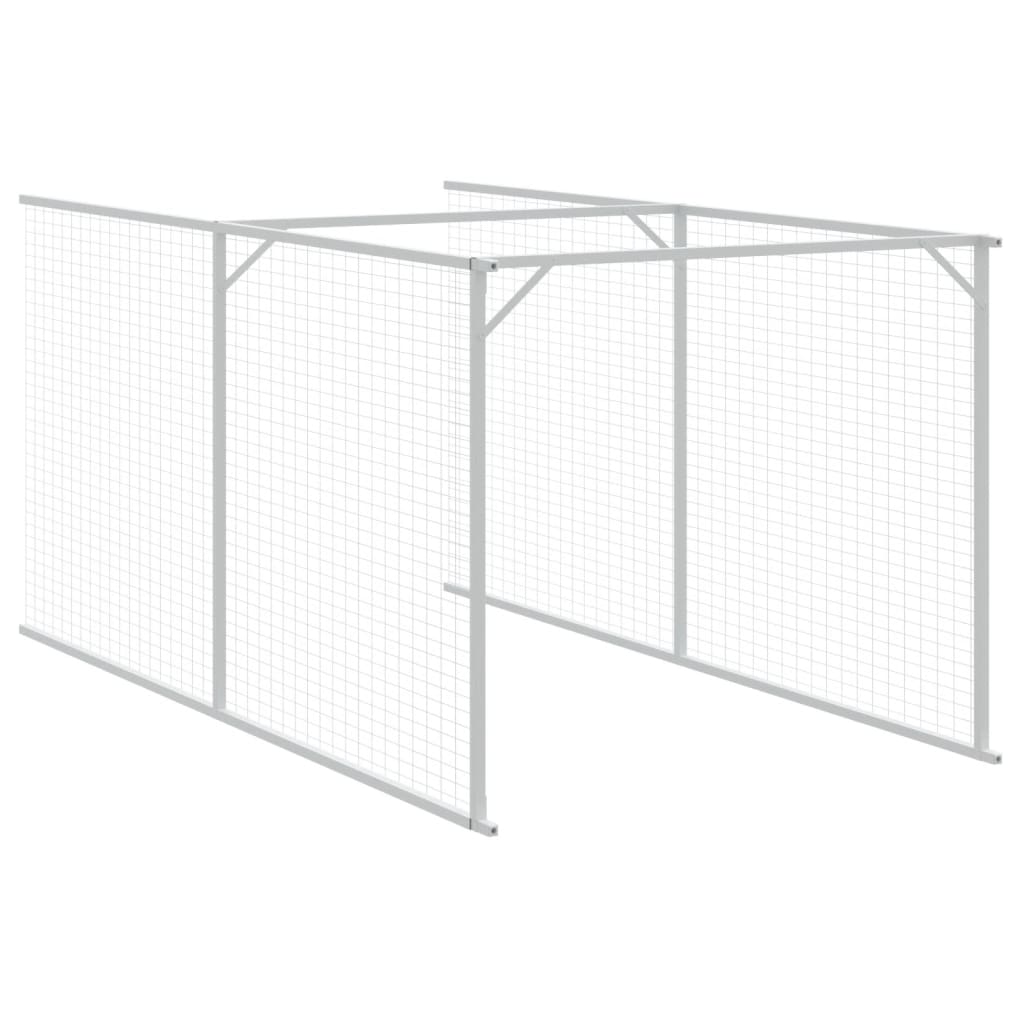 hundehus med løbegård 110x405x110 cm galvaniseret stål lysegrå