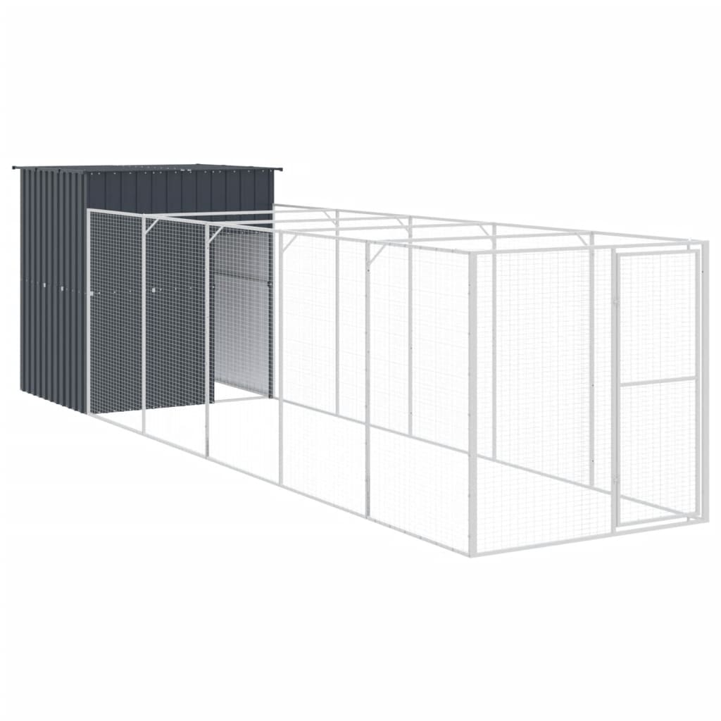 hundehus med løbegård 165x659x181 cm galvaniseret stål antracit