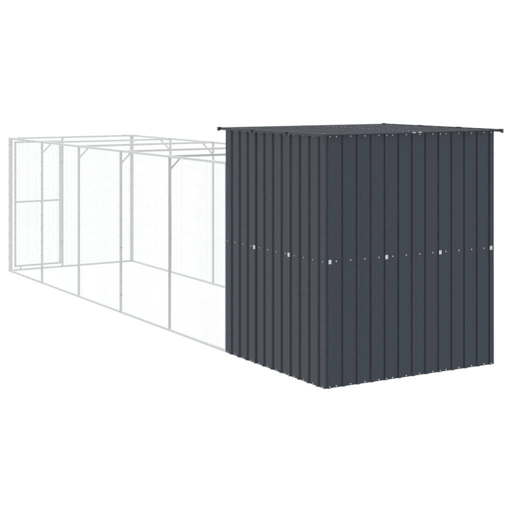 hundehus med løbegård 165x659x181 cm galvaniseret stål antracit
