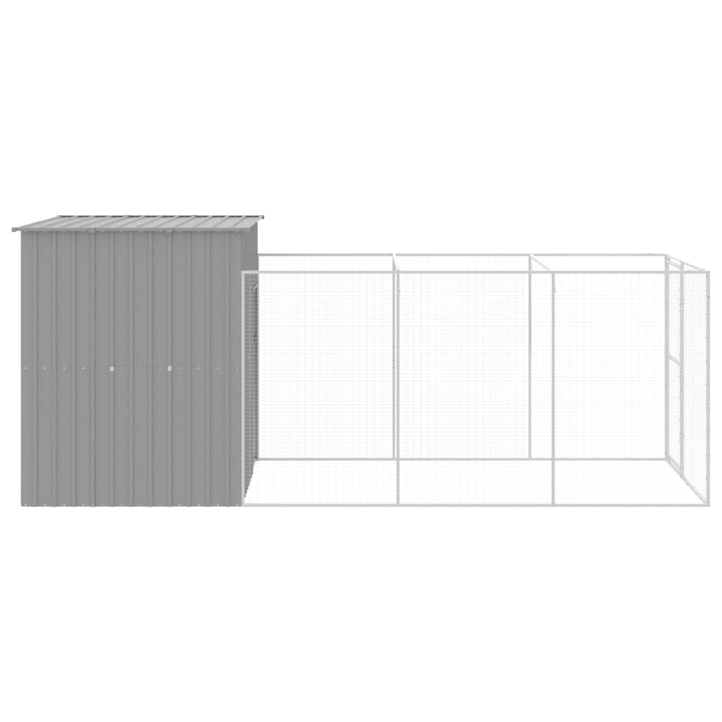 hundehus med løbegård 165x455x181 cm galvaniseret stål lysegrå