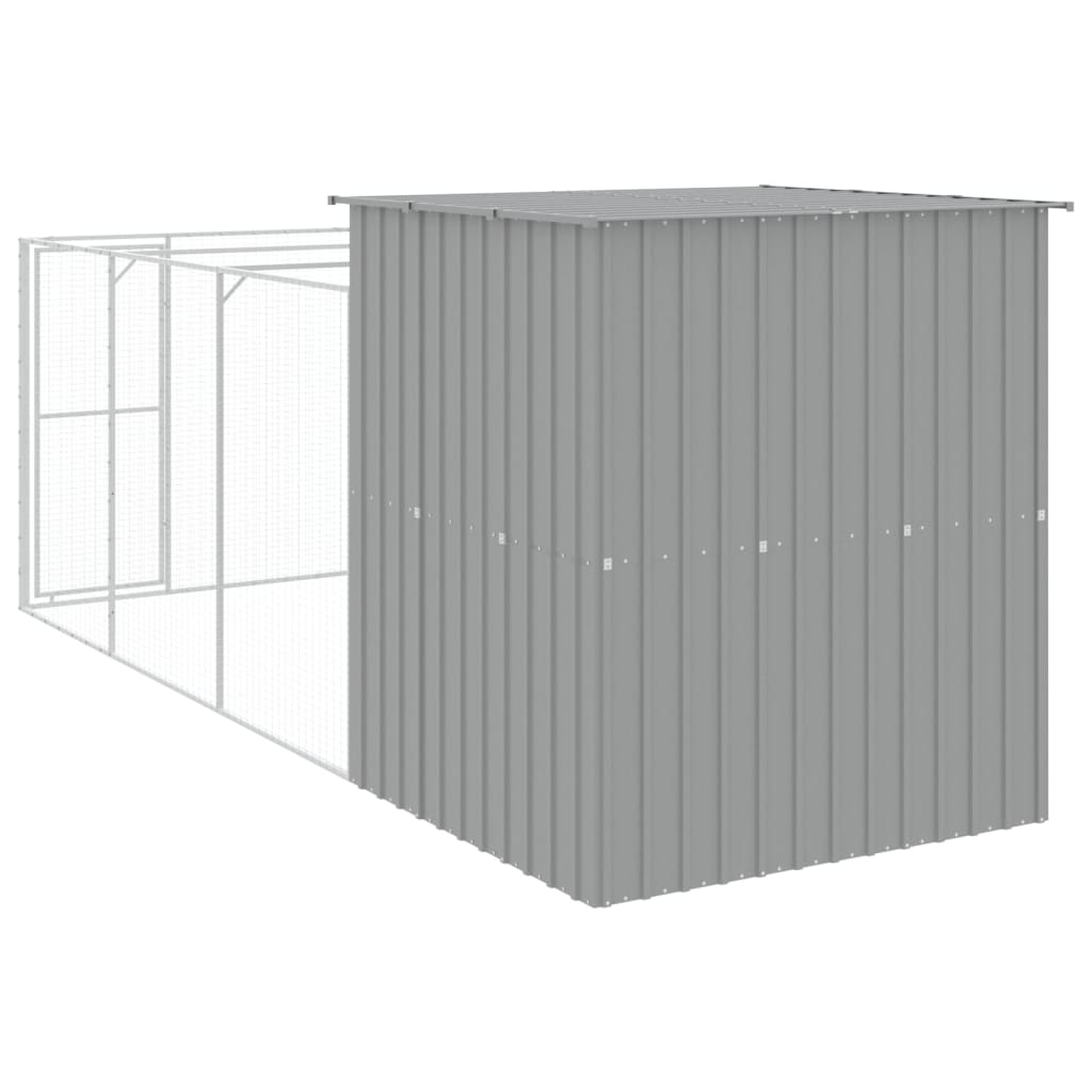 hundehus med løbegård 165x455x181 cm galvaniseret stål lysegrå