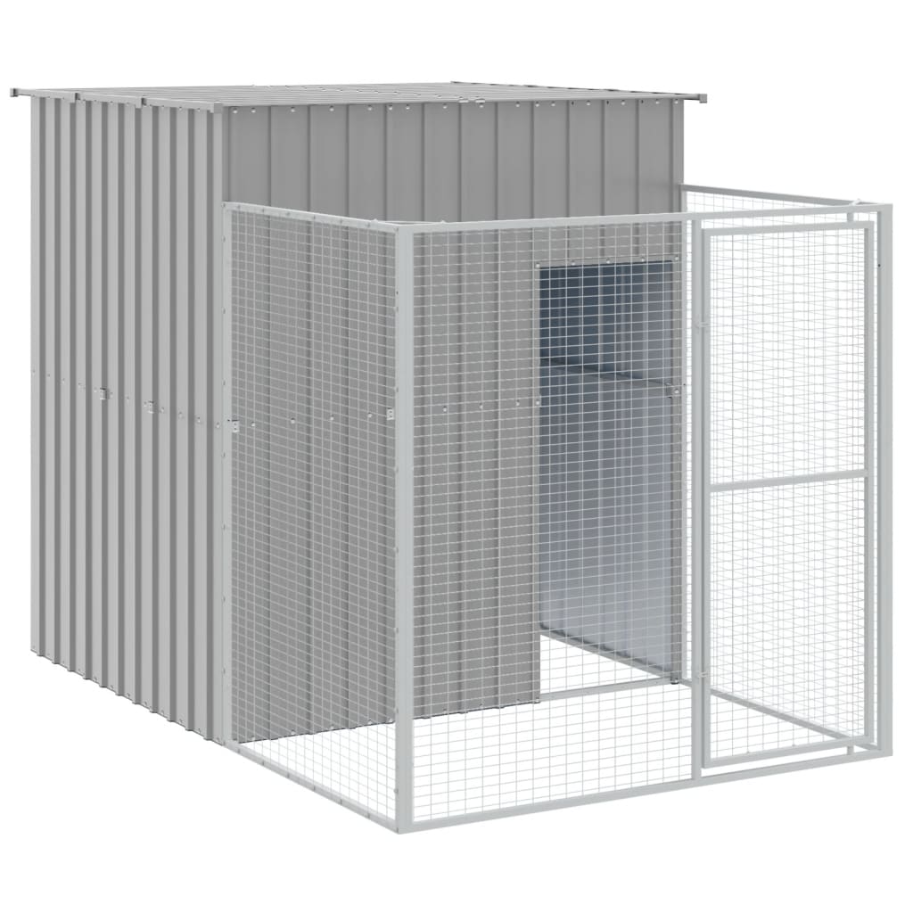hundehus med løbegård 165x455x181 cm galvaniseret stål lysegrå