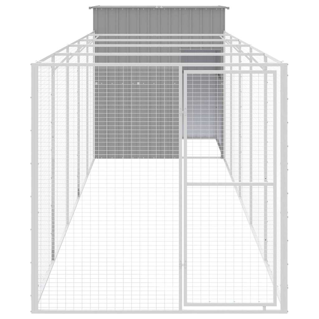 hundehus med løbegård 165x659x181 cm galvaniseret stål lysegrå