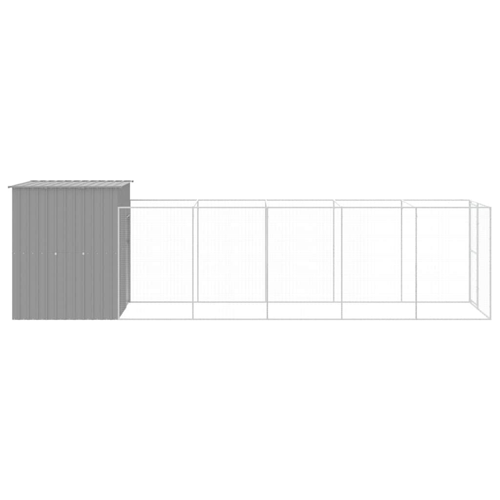 hundehus med løbegård 165x659x181 cm galvaniseret stål lysegrå