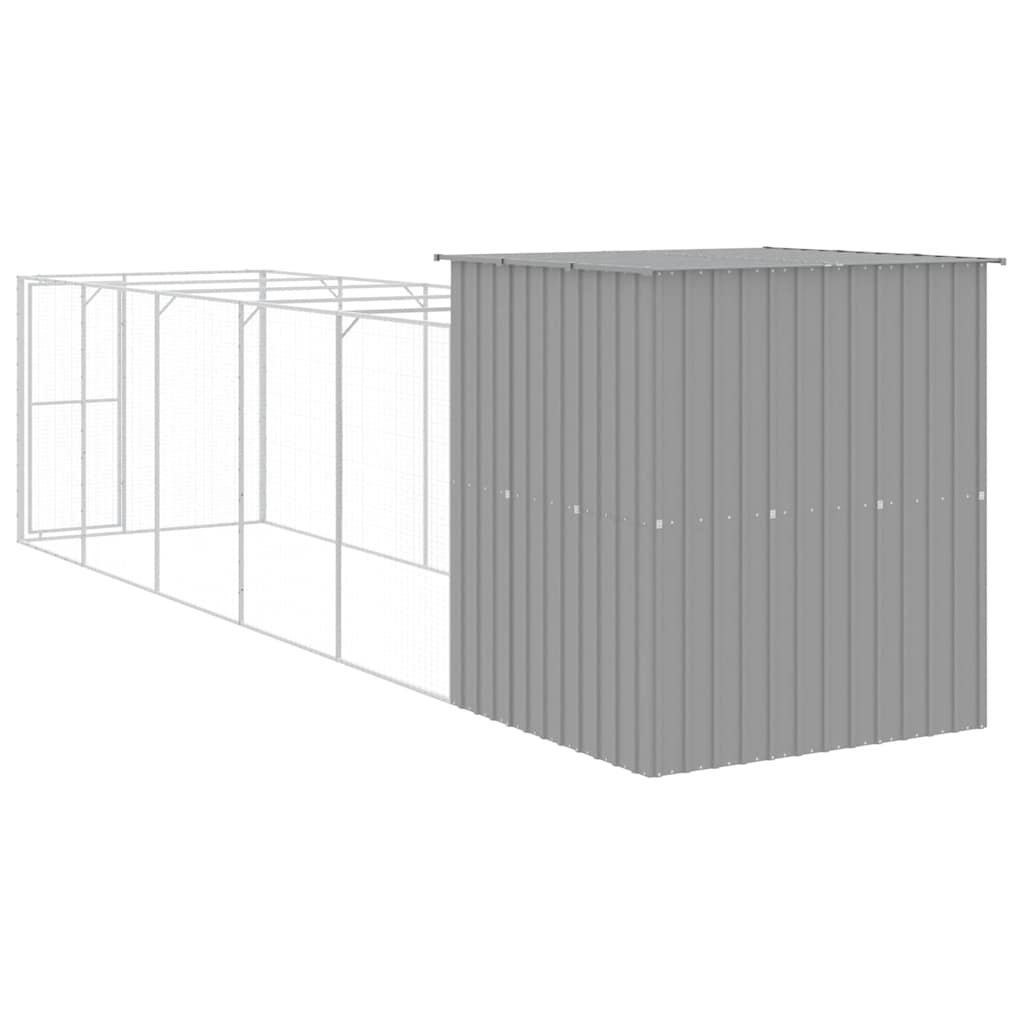 hundehus med løbegård 165x659x181 cm galvaniseret stål lysegrå