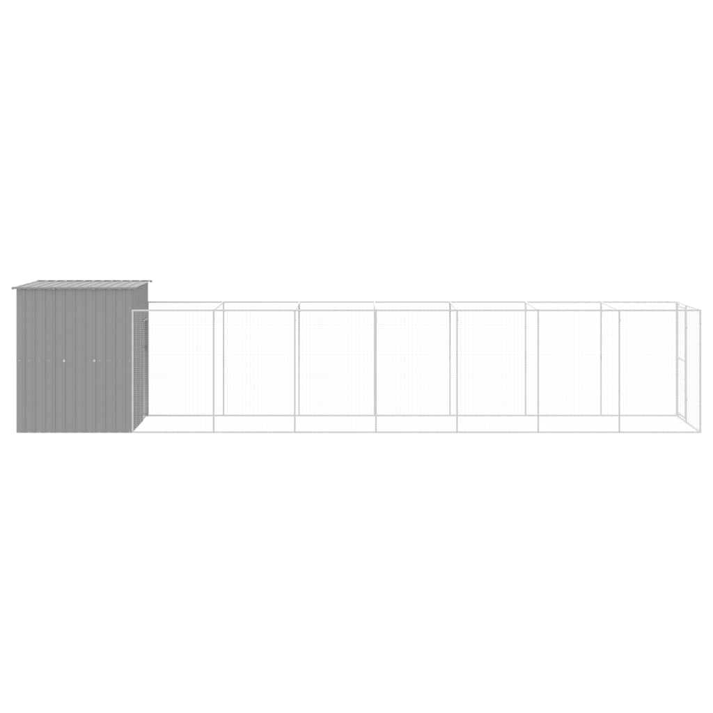 hundehus med løbegård 165x863x181 cm galvaniseret stål lysegrå