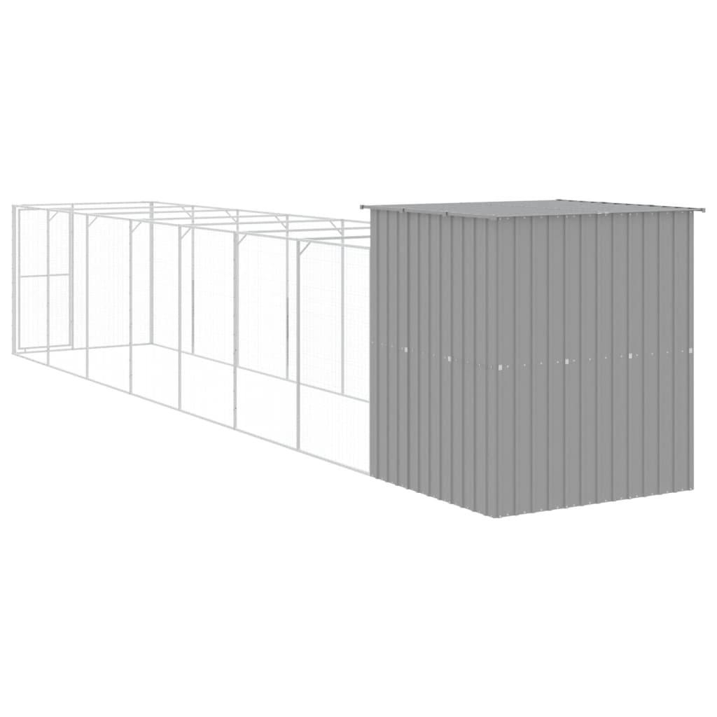 hundehus med løbegård 165x863x181 cm galvaniseret stål lysegrå