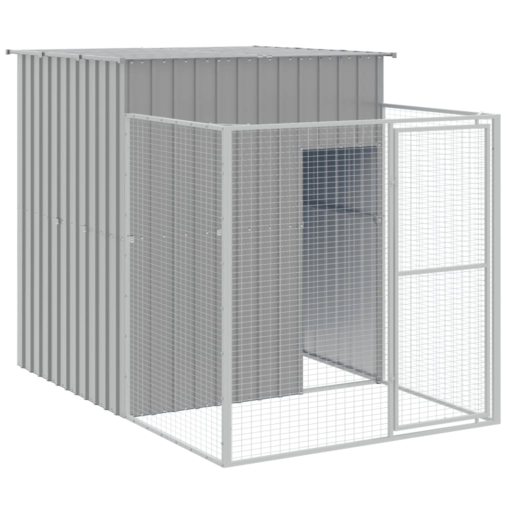 hundehus med løbegård 165x863x181 cm galvaniseret stål lysegrå