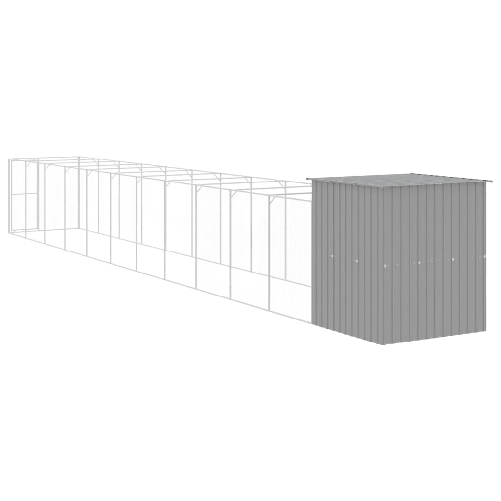 hundehus med løbegård 165x1271x181 cm galvaniseret stål lysegrå