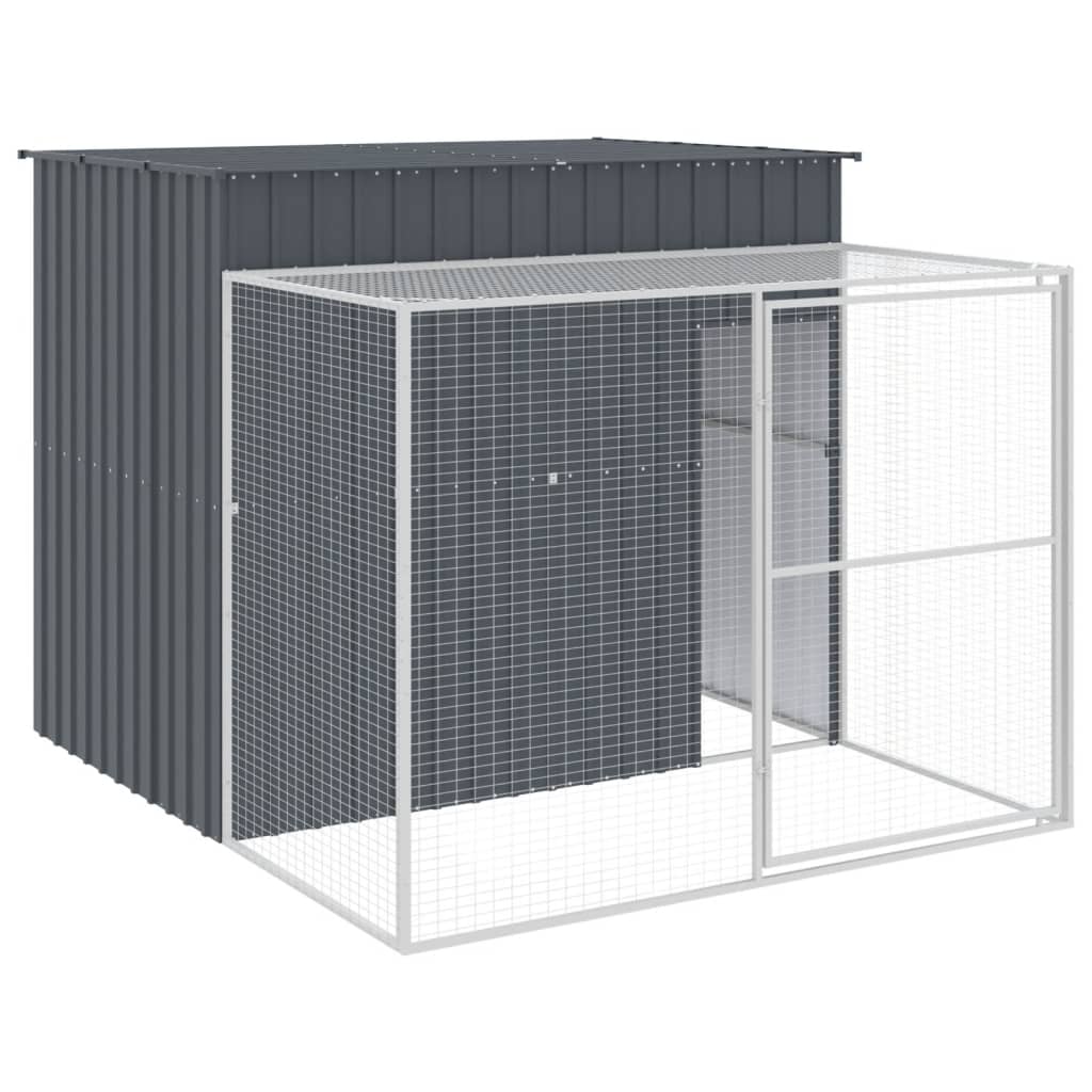 hundehus med løbegård 214x253x181 cm galvaniseret stål antracit