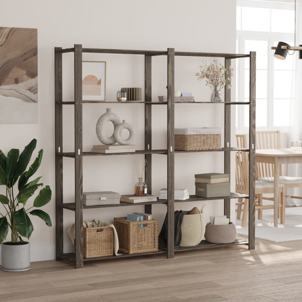 opbevaringsreol 5 hylder 70x38x170 cm massivt fyrretræ grå