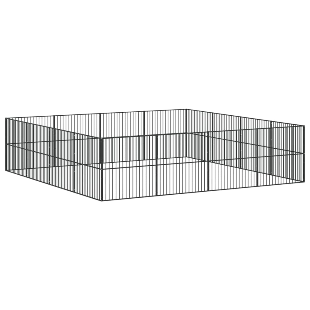 hundegård 16 paneler galvaniseret stål sort