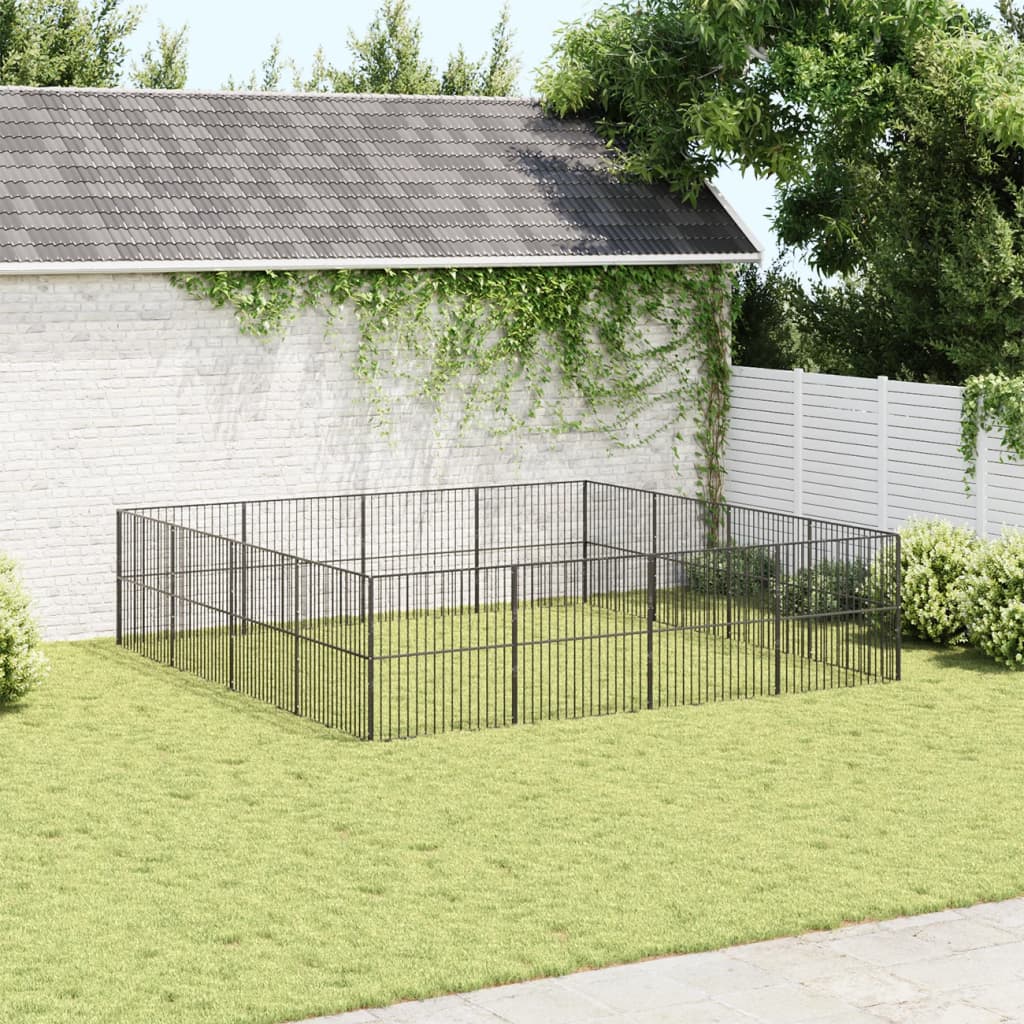 hundegård 16 paneler galvaniseret stål sort